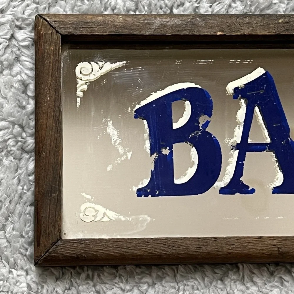 Vintage Wallace Berrie BAR Sign Framed Wood Glass Wall Plaque 1970s USA